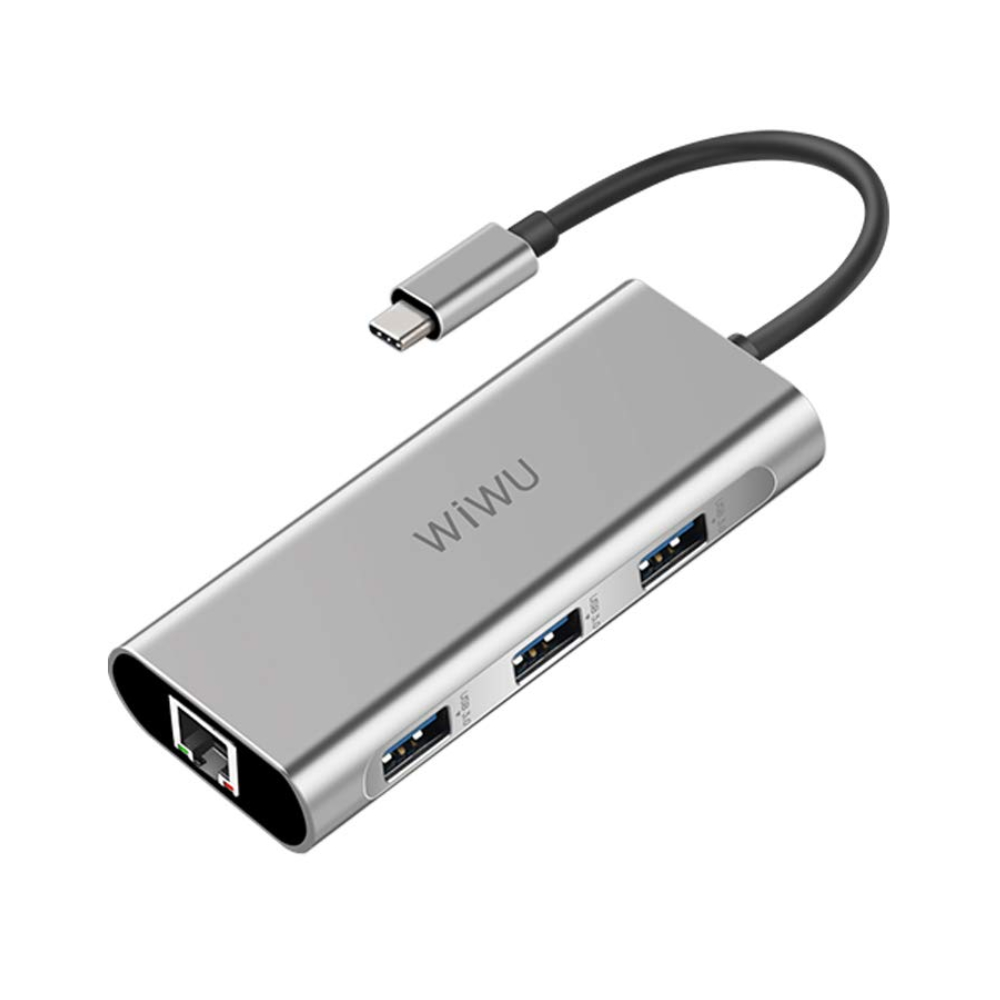 Адаптер WIWU Apollo A430R Gray USB-C to USB3 x 3/RJ45