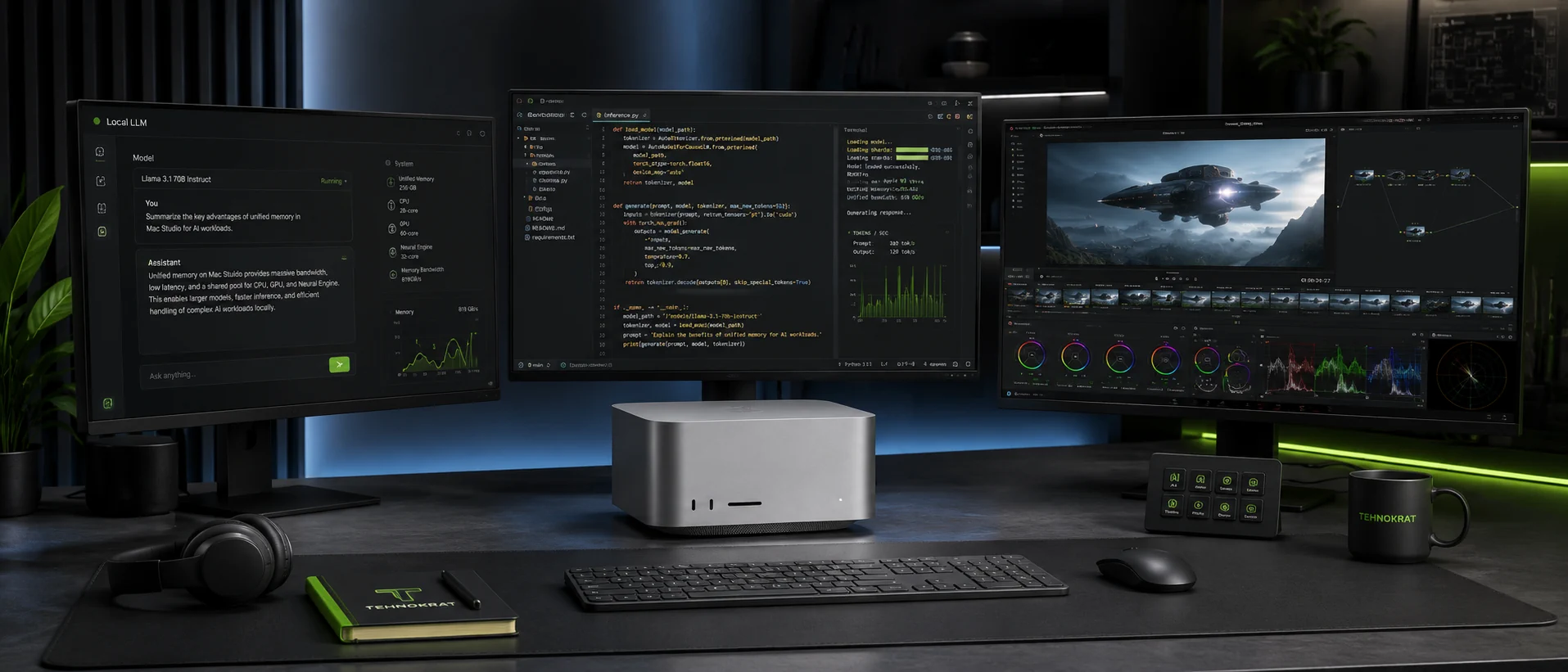 Рабочее место с Mac Studio M3 Ultra 256GB для AI, VFX и видеомонтажа
