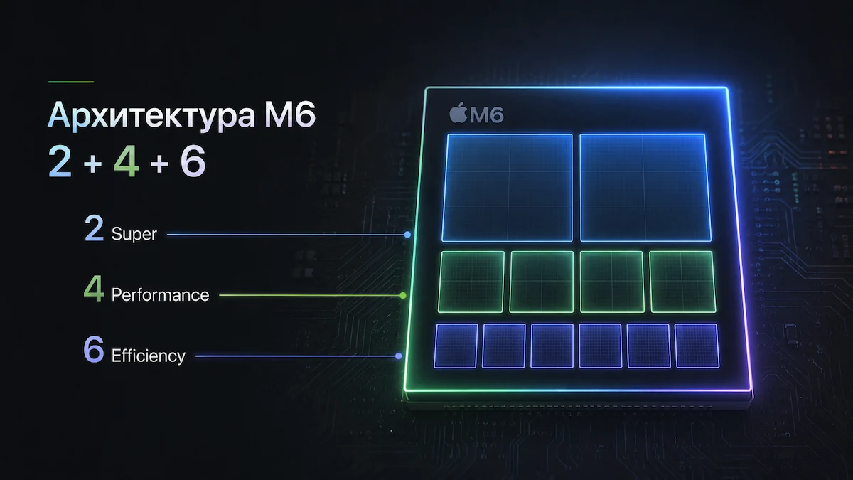 Архитектура Apple M6 — 2 Super, 4 Performance и 6 Efficiency ядер