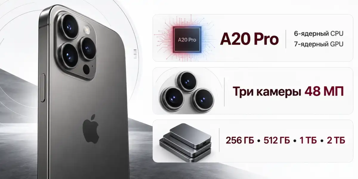 Чип A20 Pro, камеры и память iPhone 18 Pro Max